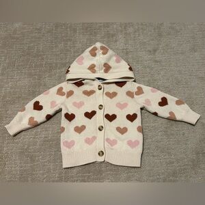 Old Navy Baby Girl Heart Print Hood Knit Cardigan Sweater 18-24